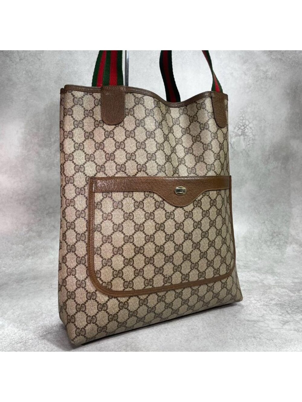 Gucci GG Sherry Line Tote Brown Logo Leather